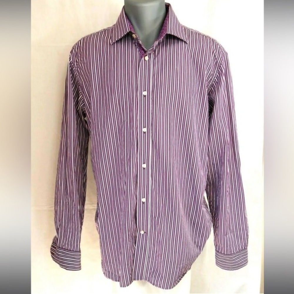 Ted Baker Endurance Mens Purple Stripe Long Sleeve Button Front‎ Shirt